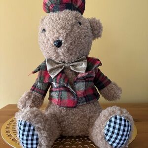 Plaid Holiday Teddy Bear with Gold Bow